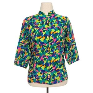 1960s Vintage Shirt Button Down 60s Blouse Medium Size M Sears Neon Psychedelic